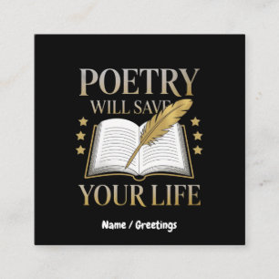 Cartão De Visita Quadrado Poesia salvará sua vida Poeta e Literatura Engraça