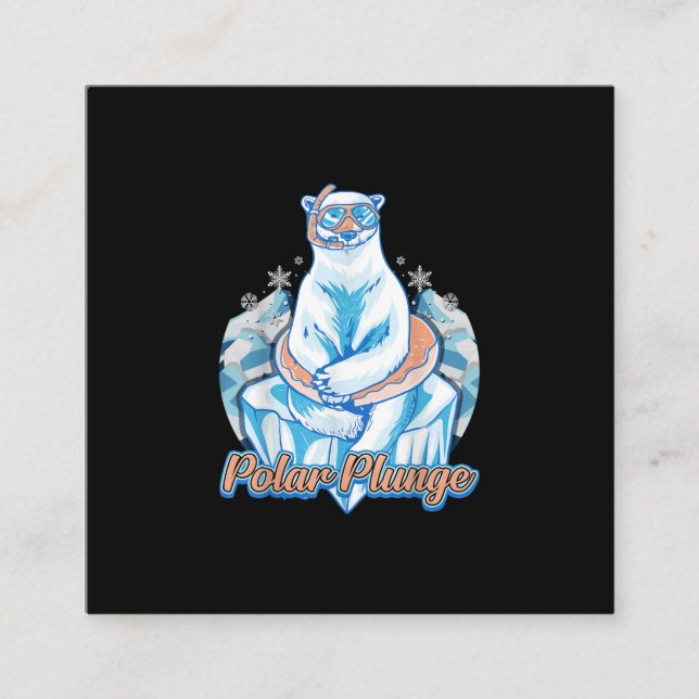 Cartão De Visita Quadrado Polar Plunge Ice Jump Engraçado Urso Polar Engraça (Frente)