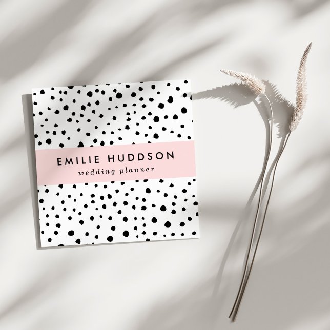 Cartão De Visita Quadrado Pontos Dalmáticos, Pontos Dalmáticos, Preto e Bran (Criador carregado)