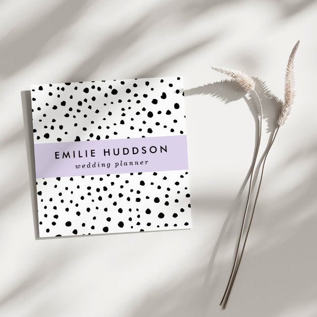 Cartão De Visita Quadrado Pontos Dalmáticos, Pontos Dalmáticos, Preto e Bran (Criador carregado)