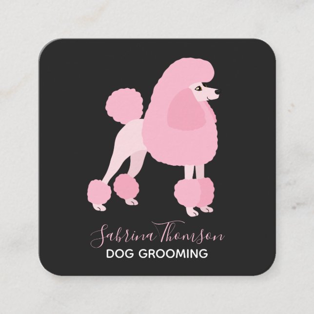 Cartão De Visita Quadrado Poodle Pet Grooming (Frente)