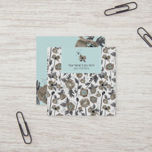 Cartão De Visita Quadrado Poppies Moderno Cinza Azul Cor Azul Floral