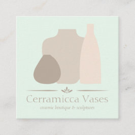Cartão De Visita Quadrado Porcelana Cerâmica de Marfim Verde Feita à Mão