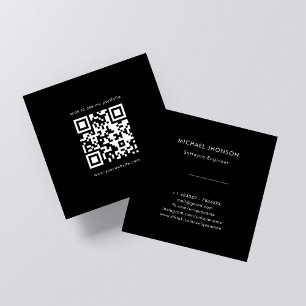 Cartão De Visita Quadrado Portfólio de código QR de presença online preto e 