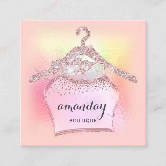 Cartão De Visita Quadrado Praça Boutique de Vestido do Cabeçote do rosa (Frente)