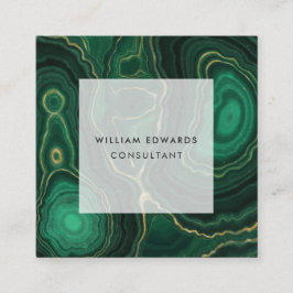 Cartão De Visita Quadrado Praça da Pedra Marble Malachite Verde e Dourada