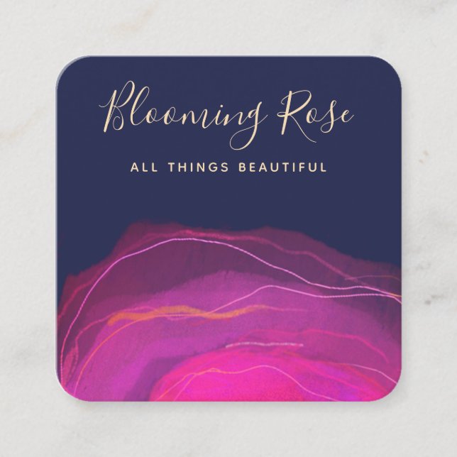 Cartão De Visita Quadrado Praça de Aquarela Rosa Magenta Abstrato artística (Frente)