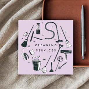Cartão De Visita Quadrado Praça de Serviços de Limpeza Roxos
