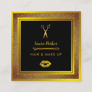 Cartão De Visita Quadrado Praça Glitter Dourada Faux Hair Makeup Salon Styli