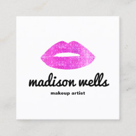 Cartão De Visita Quadrado Praça Lábios de Sequência Rosa do Artista Moderno