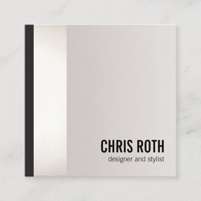 Cartão De Visita Quadrado Praça legal Negra Moderna e Lata de Prata (Frente)