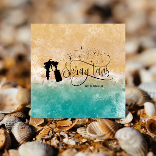 Cartão De Visita Quadrado Praia Ocean Spray tan guião pingando ouro brilhant