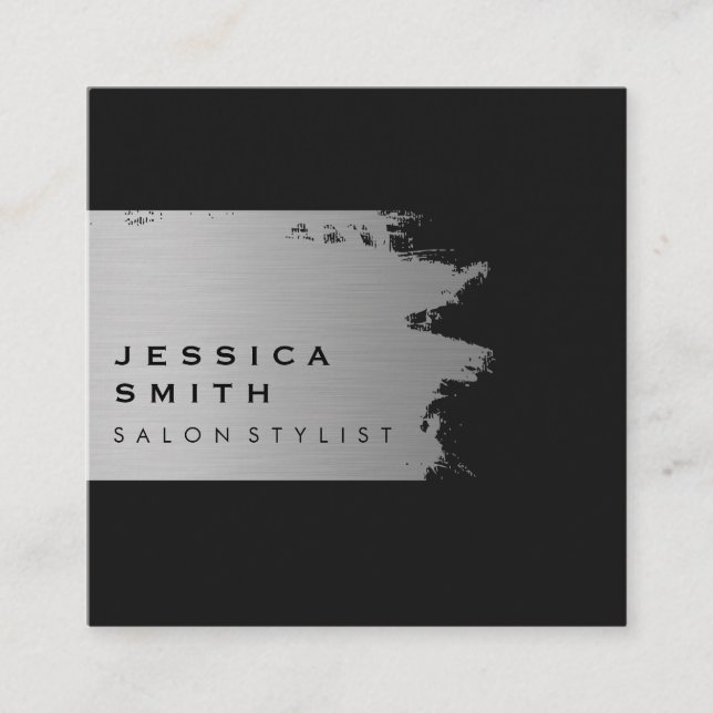 Cartão De Visita Quadrado Prata Elegante escovada (Frente)