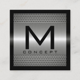Cartão De Visita Quadrado Prata metálica moderna elegante do monograma