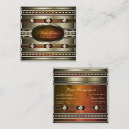 Cartão De Visita Quadrado Prata-Olho com Padrões de Mármore Laranja