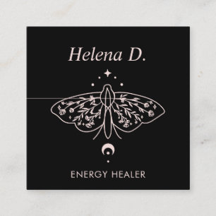 Cartão De Visita Quadrado Praticante da Moth Butterfly Moon Phase Reiki Yoga