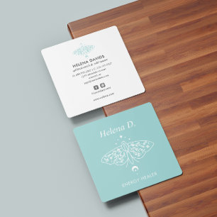 Cartão De Visita Quadrado Praticante da Moth Butterfly Moon Phase Reiki Yoga