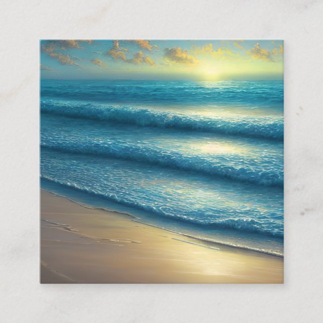 Cartão De Visita Quadrado Precoce da manhã nasce sobre uma praia deserta (Frente)