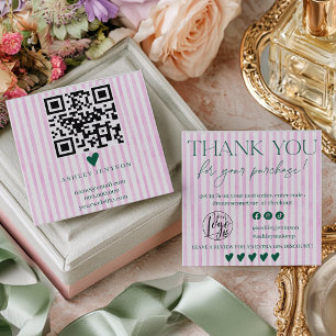 Cartão De Visita Quadrado Preppy Rosa Verde Dinheiro Antigo Listras QR obrig