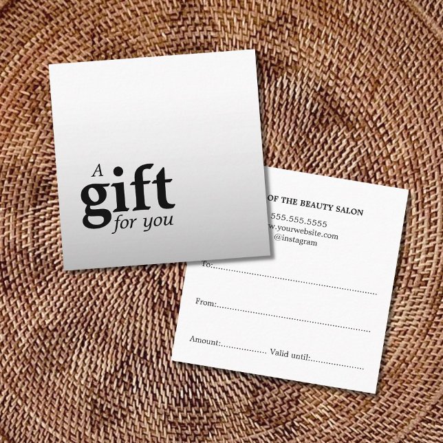 Cartão De Visita Quadrado Presente de Salão de Bela Prata Faux Simples Elega (Criador carregado)