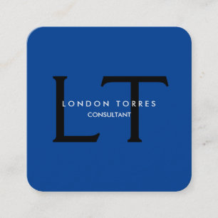 Cartão De Visita Quadrado Preto azul na moda do monograma quadrado moderno