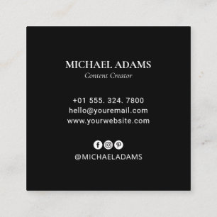 Cartão De Visita Quadrado Preto & Branco   Logotipo Simples & Mídia Social