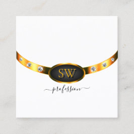 Cartão De Visita Quadrado Preto Branco moderno Dourado com Iniciais e Ouros