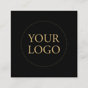 Cartão De Visita Quadrado Preto & Dourado   Logotipo Simples & Redes Sociais