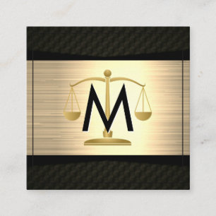Cartão De Visita Quadrado Preto Dourado metálico  Advogado  Escala da Justi