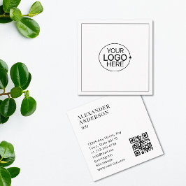 Cartão De Visita Quadrado Preto e branco contemporâneos adicione seu código 