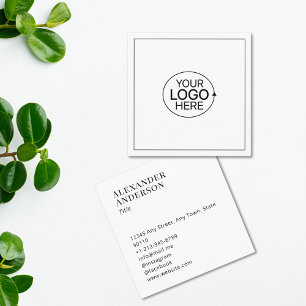 Cartão De Visita Quadrado Preto e branco contemporâneos adicione seu logotip