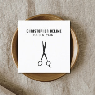 Cartão De Visita Quadrado Preto e branco minimalistas Scissor o cabeleireiro