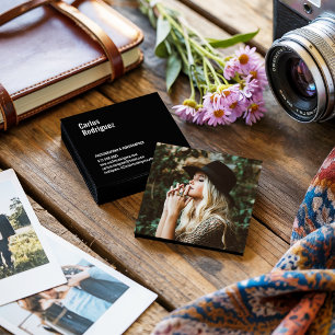 Cartão De Visita Quadrado Preto e branco simples da foto moderna do