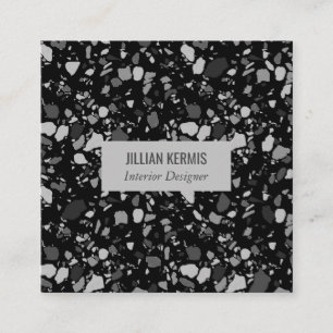 Cartão De Visita Quadrado Preto greyscale elegante do terraço chique