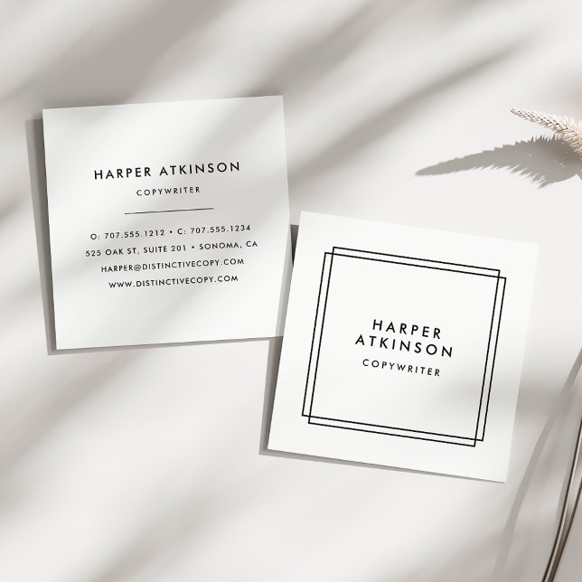 Cartão De Visita Quadrado Preto Moderno e Bordo Branco (Criador carregado)