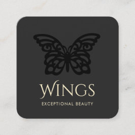 Cartão De Visita Quadrado Preto Moderno na Borboleta Preta