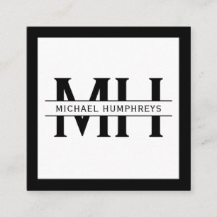 Cartão De Visita Quadrado Preto personalizado do monograma