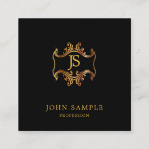 Cartão De Visita Quadrado Preto retro do olhar e planície artística Dourad