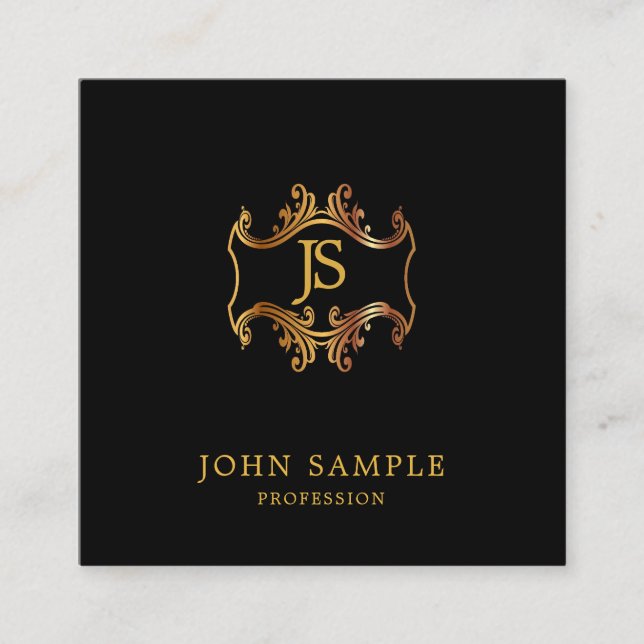 Cartão De Visita Quadrado Preto retro do olhar e planície artística Dourado (Frente)