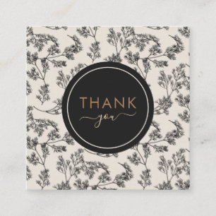 Cartão De Visita Quadrado Preto Vintage Padrão Botânico Floral Obrigado