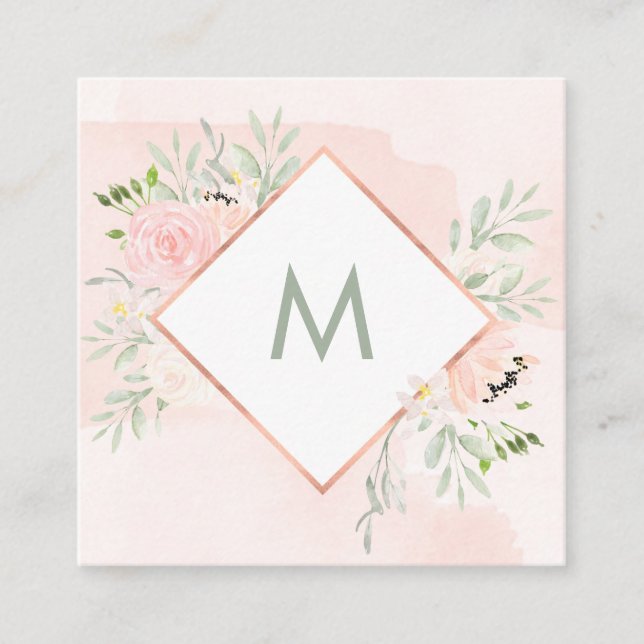 Cartão De Visita Quadrado Primavera floral com lavagem da aguarela do (Frente)