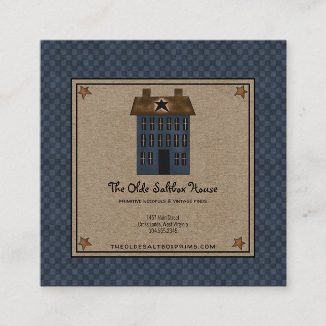 Cartão De Visita Quadrado Primitivo País Saltbox House Rusty Stars Kraft (Frente)
