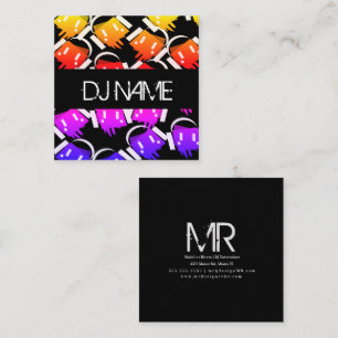 Cartão De Visita Quadrado Produtor de Música de Negócios de DJ Colorido Neon
