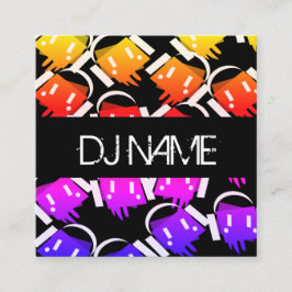 Cartão De Visita Quadrado Produtor de Música de Negócios de DJ Colorido Neon