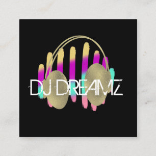 Cartão De Visita Quadrado Produtor de Música de Negócios de DJ Neon e Ouro F