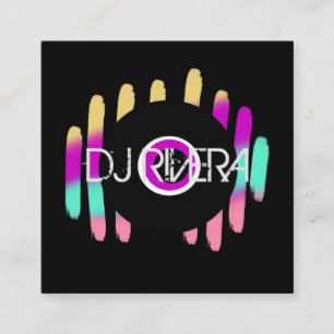 Cartão De Visita Quadrado Produtor de Música de Negócios de DJ Neon e Preto