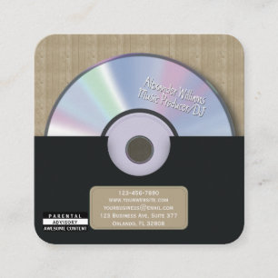 Cartão De Visita Quadrado Produtor de Música Preta Retro CD DJ