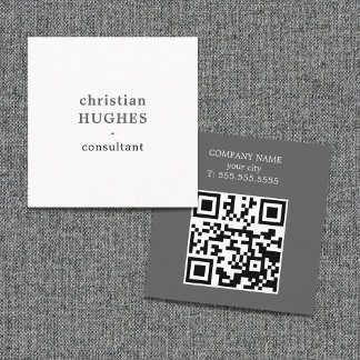 Cartão De Visita Quadrado Professional Light Grey White Consultant QR code