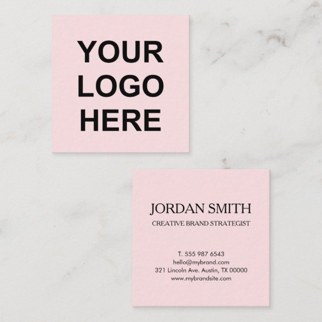 Cartão De Visita Quadrado Professional Logo Minimal Modern Blush Pink  (Frente/Verso)