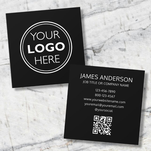 Cartão De Visita Quadrado Professional Logo QR Code Minimalist Black (Criador carregado)
